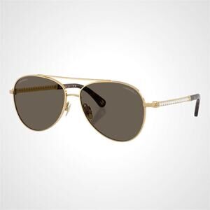 New CHANEL Sunglasses Gold Brown Metal Aviator Pilot White Pearl Arms Authentic